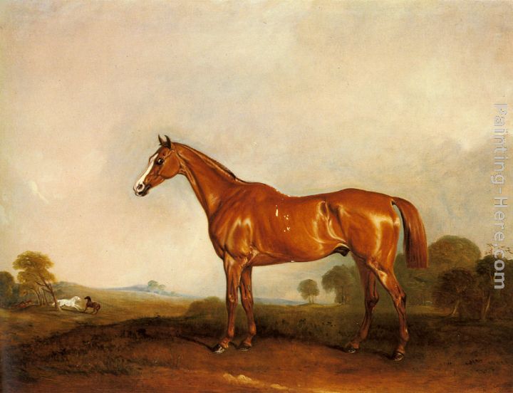 A Chestnut Hunter in a Landscape painting - John Ferneley Snr A Chestnut Hunter in a Landscape art painting